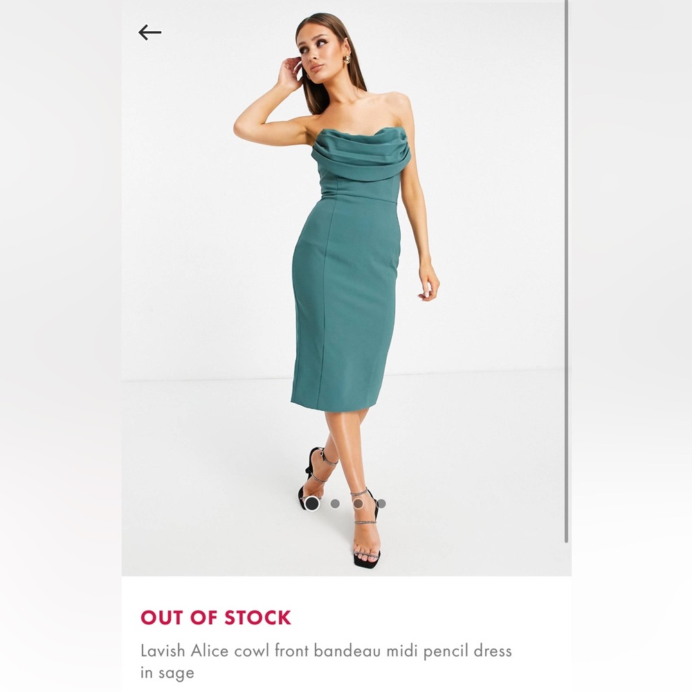 Lavish Alice draped cowl front midi pencil dress in Sage
NWT 12